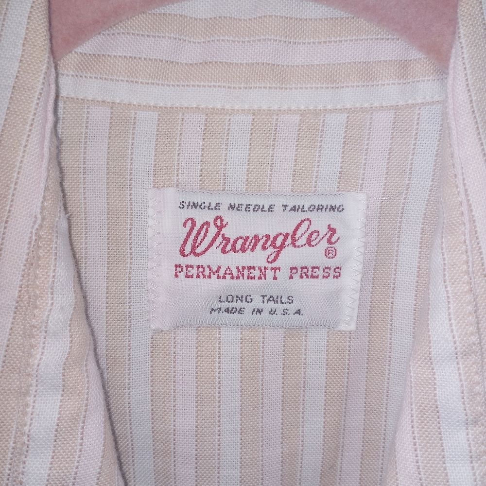 Vintage 70s Wrangler Peach Cream Stripe Pearl Snap Short Sleeve Shirt Size XL - Picture 4 of 9
